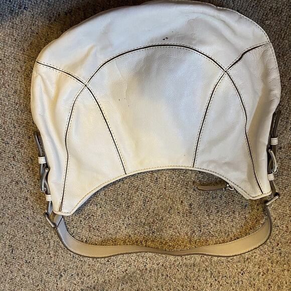 Michael Kors Ivory Smooth Leather White Stitching Hobo Shoulder Bag Y2K Office - Picture 6 of 9